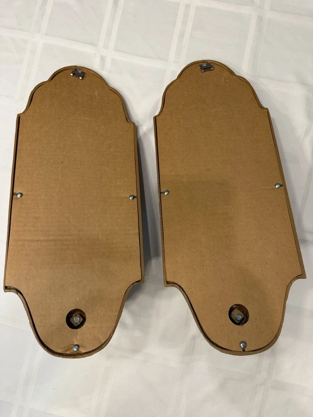 Vintage MCM Metal Mirrored Candle Wall Sconces Faux Wood Sexton HODA Pair